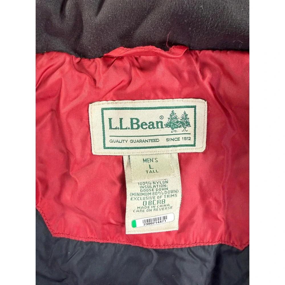 LL Bean Puffer Down Jacket Mens XL Red Quilted Full Zip Mock Neck Lightweight
